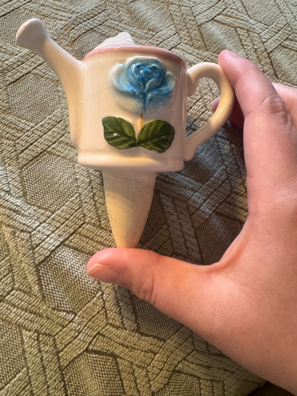Vintage 1950’s Ceramic Porcelain Plant Stake Watering Can, made in Japan